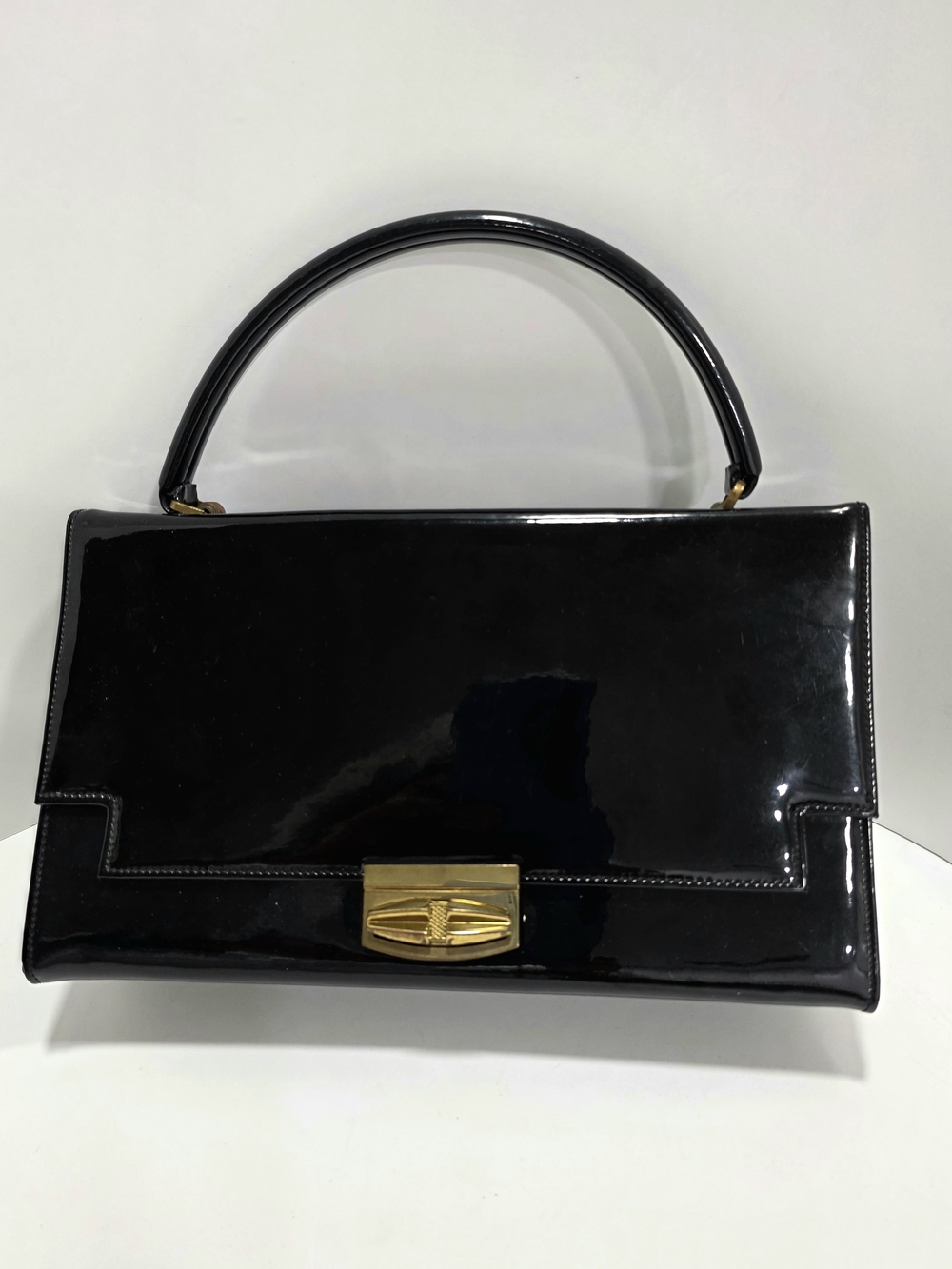 Vintage Black Patent Top-Handle Women's Bag with Gold Hardware By Richcraft